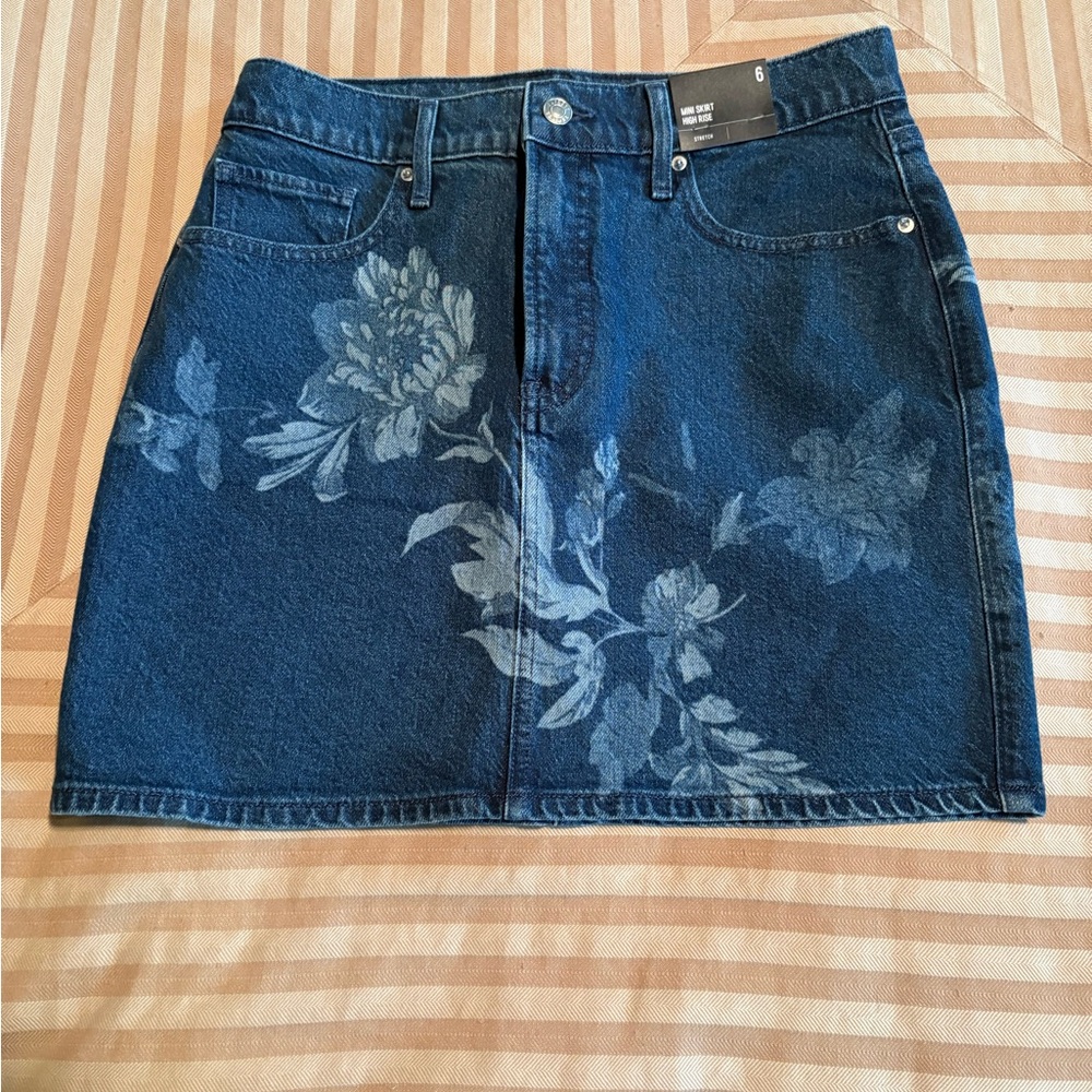 Express Blue/ flower print High Rise Mini Skirt